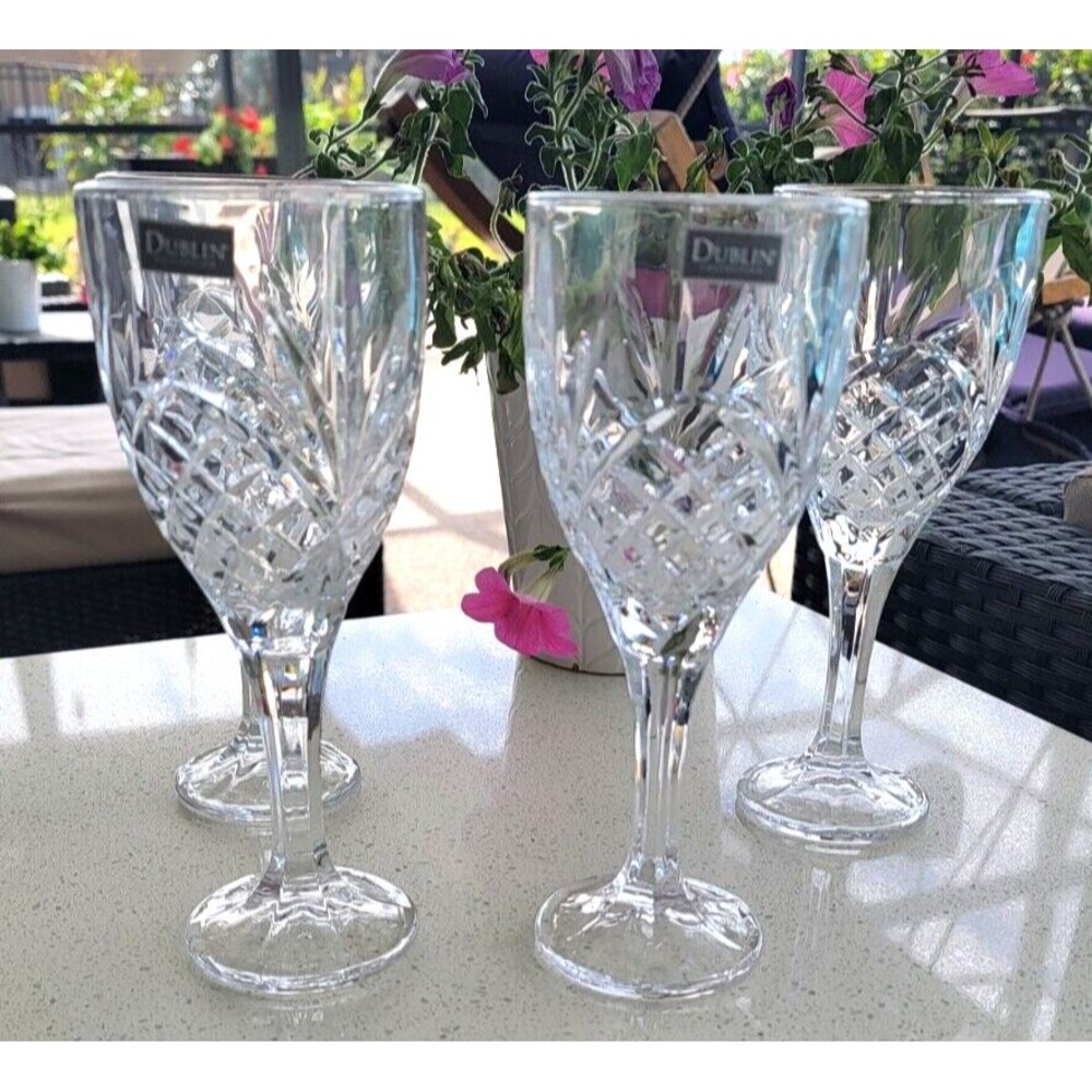 Dublin Shannon Crystal by Godinger Wine Water Goblets Glasses 9 Oz. Set of 4